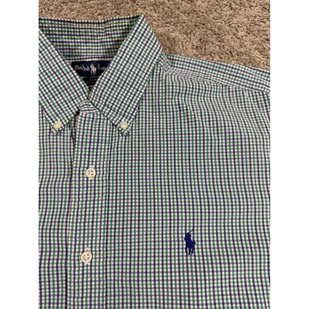Ralph Lauren Mens Blake Button Down Shirt Green Gingham Short Sleeve Preppy M - Picture 2 of 6